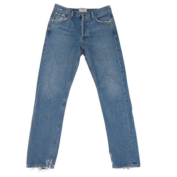 AGOLDE Feel Good Jeans High Rise Button Fly Womens 27 Distressed Raw Hem Premium - Picture 1 of 12